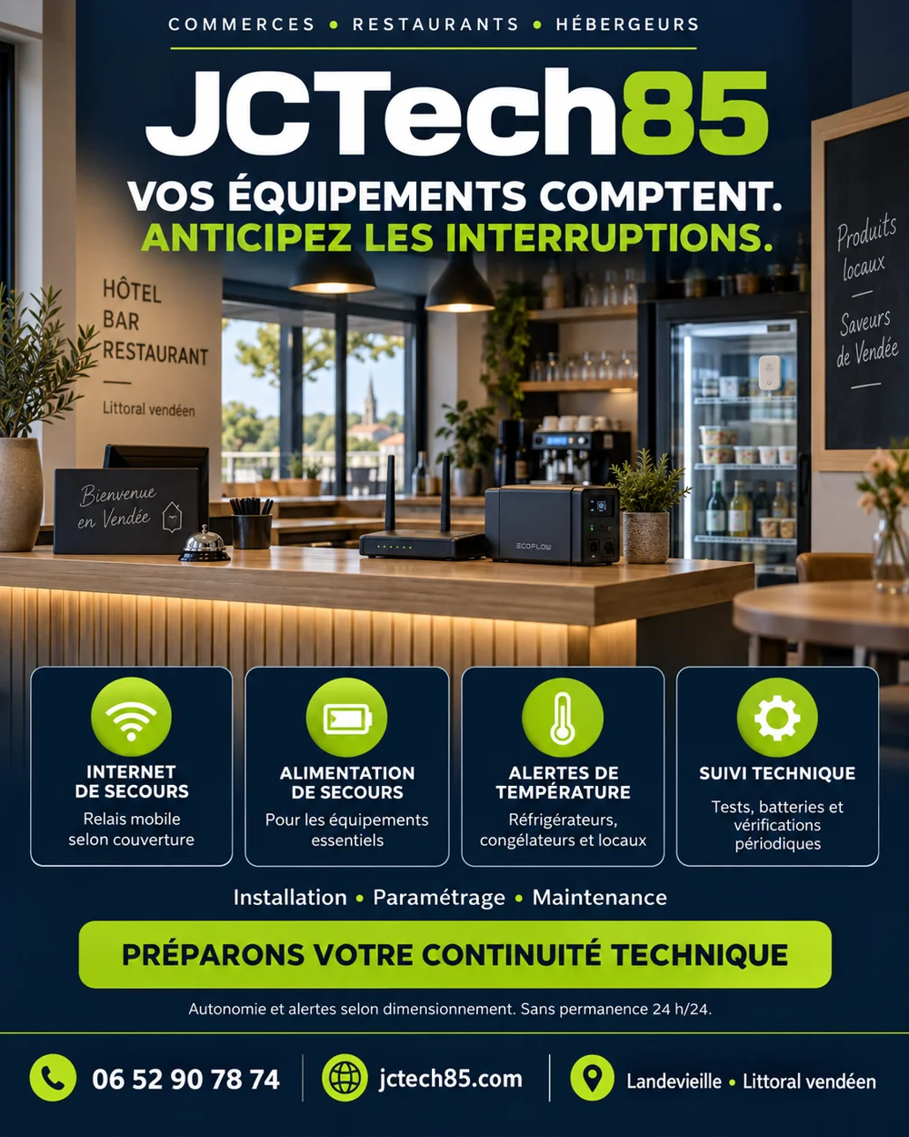 Continuité des équipements professionnels — visuel marketing JCTech85